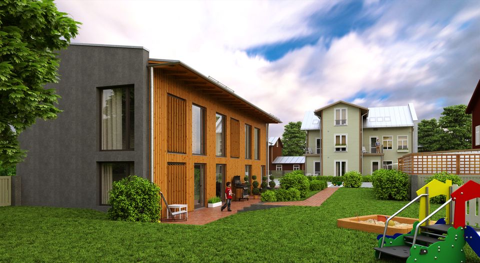 Apartment buildings in Tartu, Filosoofi 9 – reconstruction of a five-apartment building and a new two-apartment building, completed 2018 (visualisation)